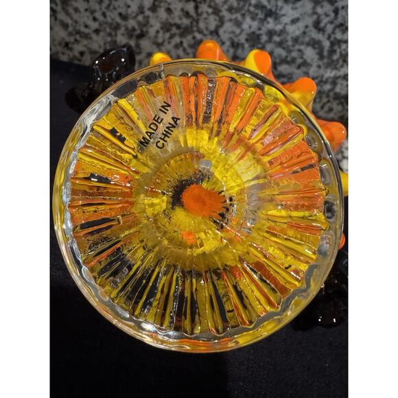 Vintage Bright Glass Mini Basket 6” height with Dark Brown Flowers on Handle - Picture 7 of 11